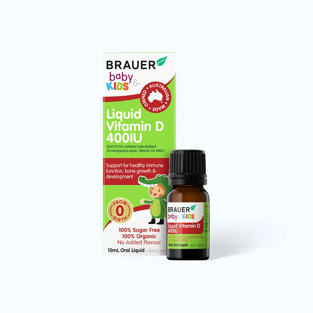 Siro BRAUER Baby Kids Vitamin D 400IU hỗ trợ hấp thu canxi (Chai 10ml)