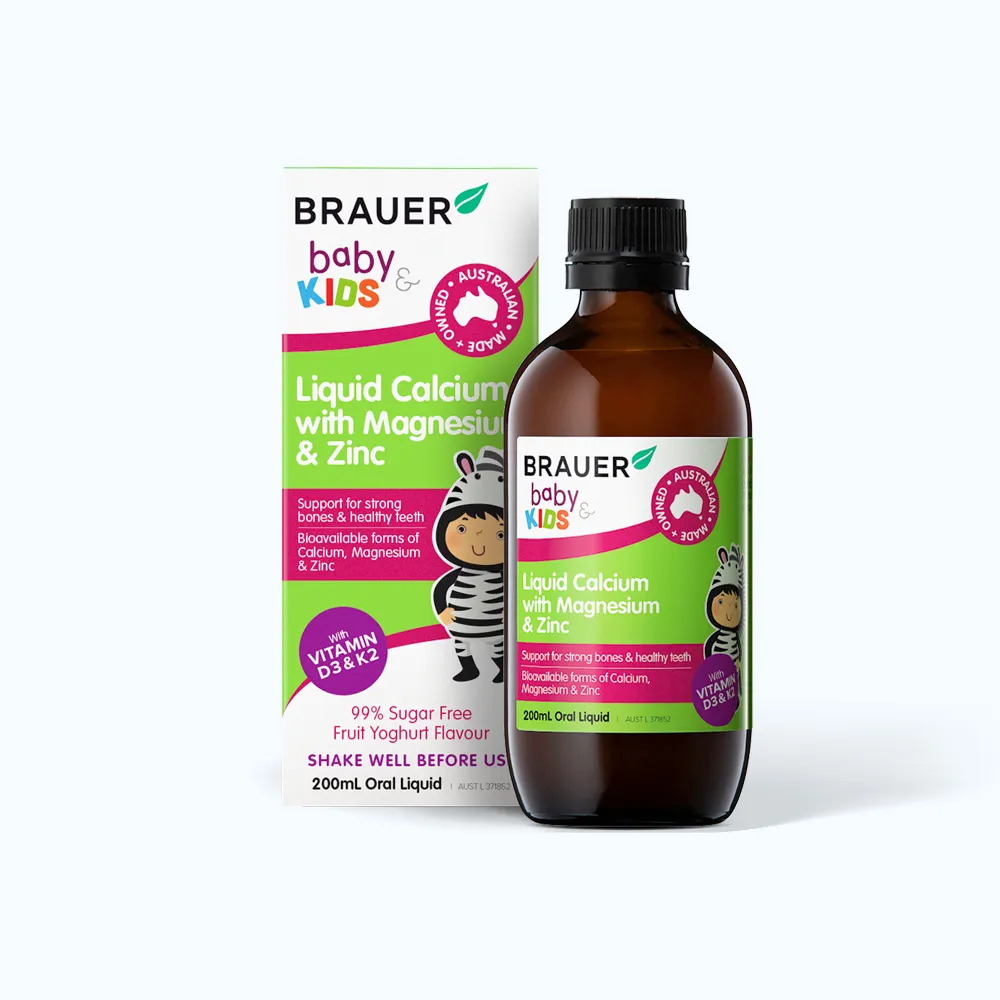 Siro Brauer Kids Liquid Calcium with Magnesium & Zinc phát triển xương (200ml)