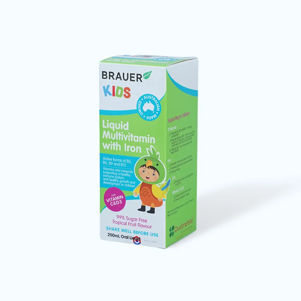 Siro BRAUER Kids Liquid Multivitamin With Iron (chai 200ml) giúp tăng miễn dịch 2