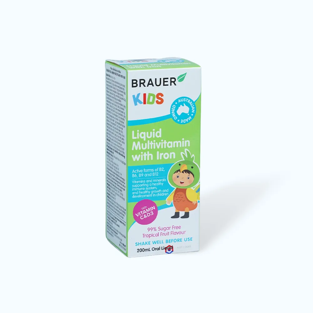 Siro BRAUER Kids Liquid Multivitamin With Iron (chai 200ml) giúp tăng miễn dịch 3