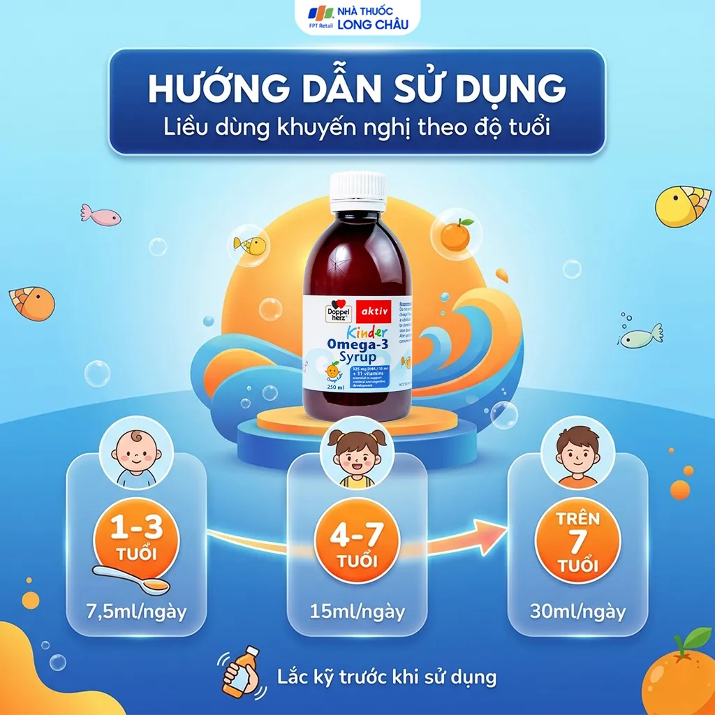 Siro Kinder Omega-3 Syrup Doppelherz Aktiv hỗ trợ phát triển não bộ (250ml) 5