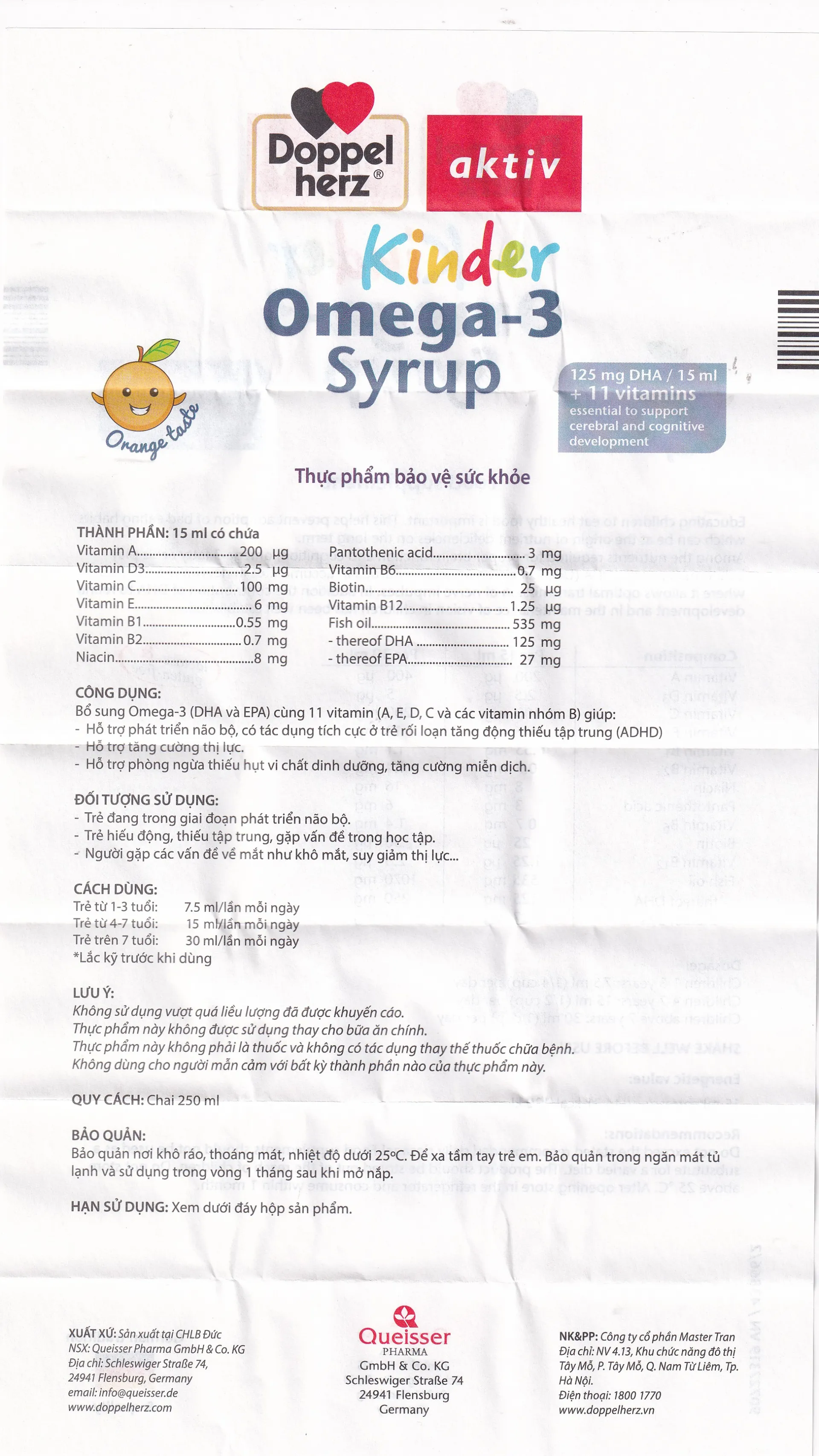 Siro Kinder Omega-3 Syrup Doppelherz Aktiv hỗ trợ phát triển não bộ (250ml) 8