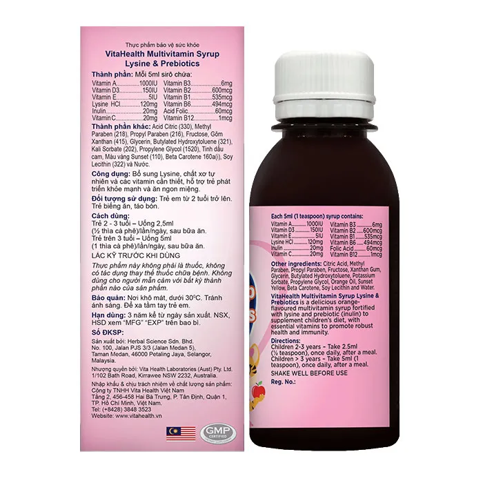 Siro Multivitamin Syrup Lysine & Prebiotics Vitahealth bổ sung vitamin cho trẻ (120ml) 3
