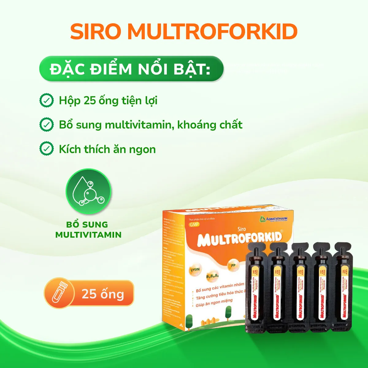 Siro Multroforid hỗ trợ trẻ ăn ngon, tăng cường tiêu hóa (Hộp 25 ống) 2