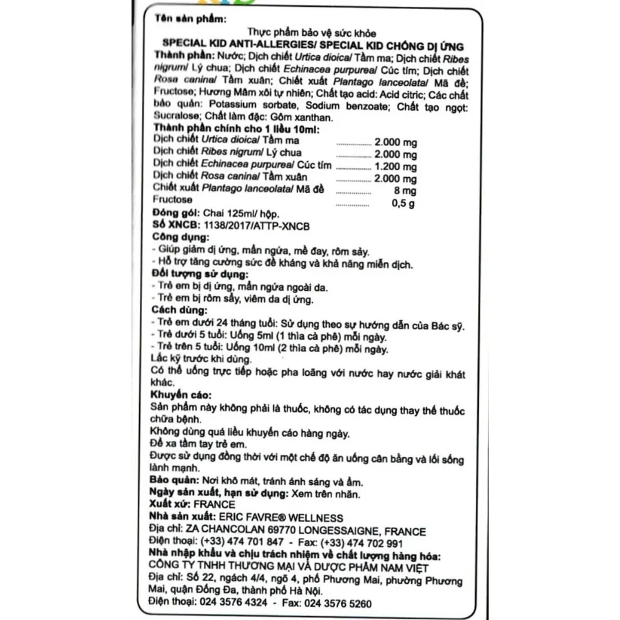 Siro Special Kid Anti-Allergies giảm dị ứng, mẩn ngứa, mề đay 125ml 6