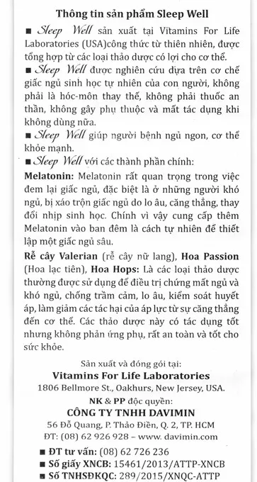 Sleep Well giúp ngủ ngon, giảm căng thẳng thần kinh lọ 60 viên 8
