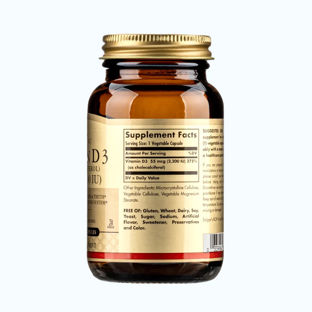 Solgar vitamin D3 2200IU Hỗ Trợ Xương (Chai 100 Viên) 3