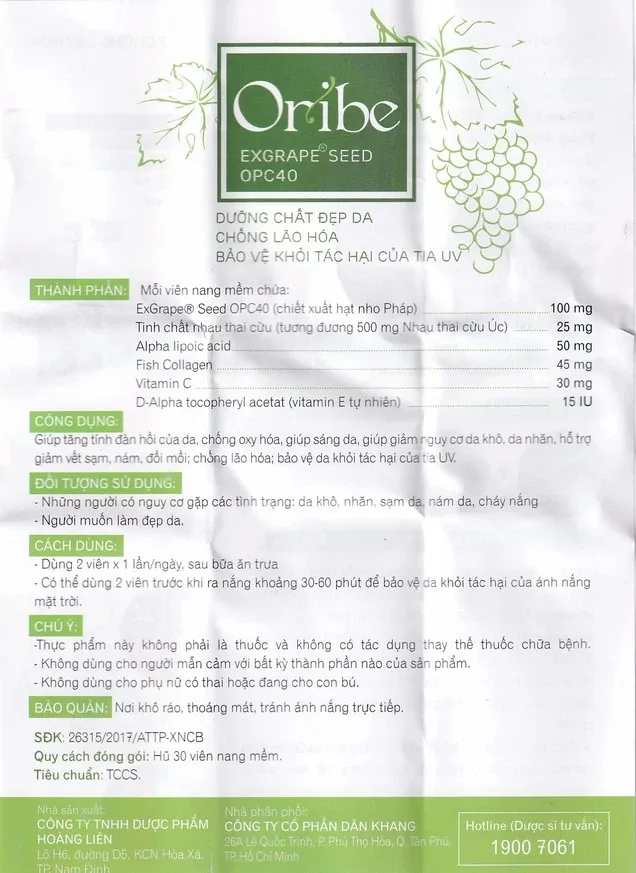 Thực phẩm bảo vệ sức khỏe Oribe (30 Viên) 6