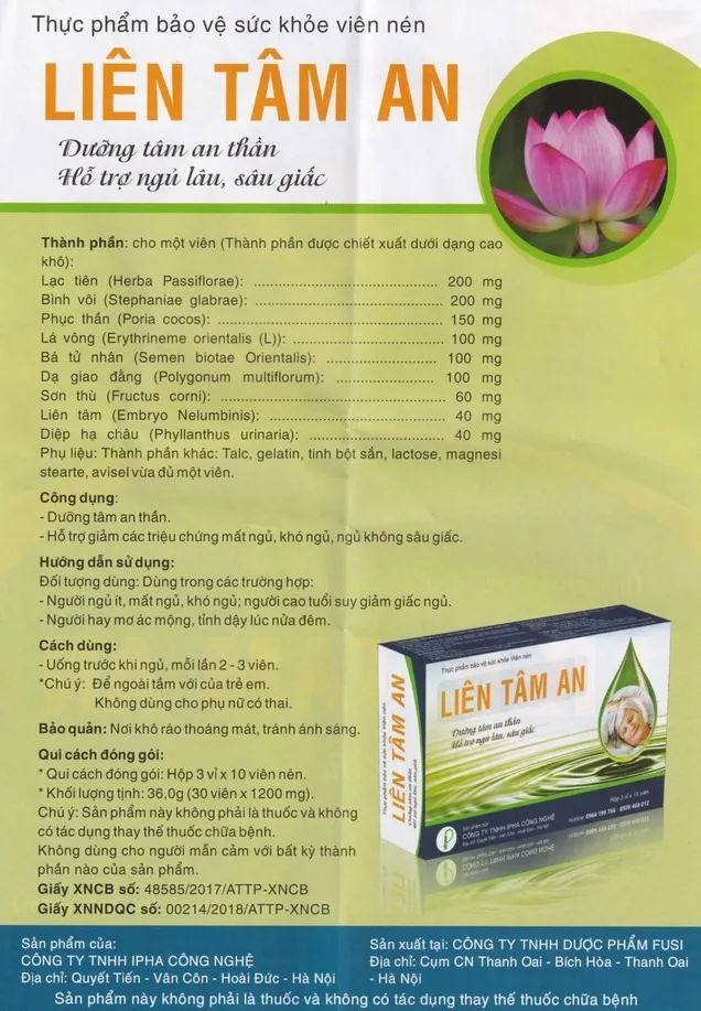 Thực phẩm bảo vệ sức khoẻ viên nén Liên Tâm An (30 Viên) 5
