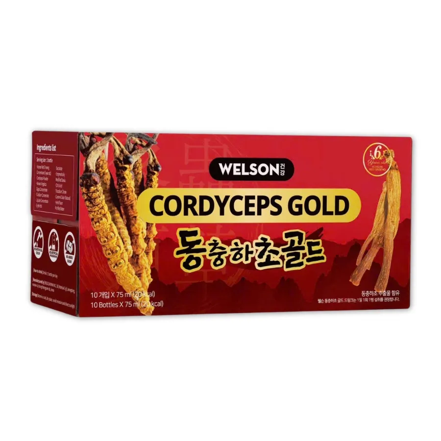 Thực phẩm bổ sung Nước uống Đông Trùng Hạ Thảo - Welson Cordyceps Gold - Hộp 10 Chai (75ml)