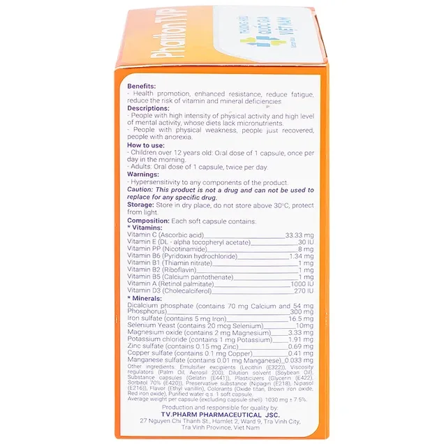 Thực phẩm bảo vệ sức khỏe : Phariton TVP (12 vỉ x 5 viên) 5