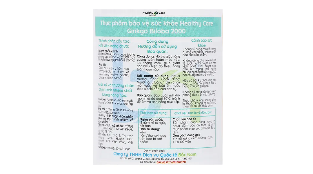 Thực phẩm bảo vệ sức khỏe: Healthy Care Ginkgo Biloba 2000 6