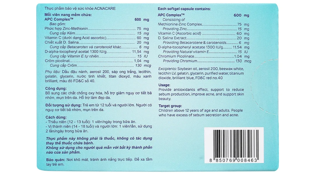 VIÊN HỖ TRỢ LÀM ĐẸP DA ACNACARE MEGA 3X10 3
