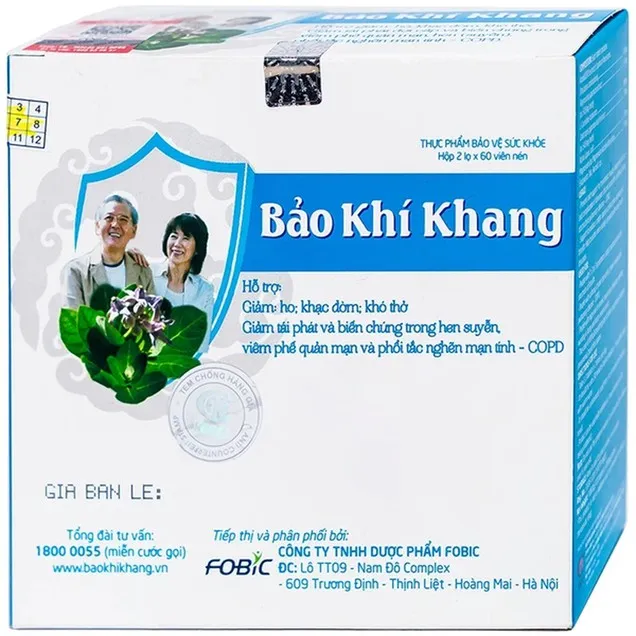 Bảo Khí Khang hỗ trợ các bệnh đường hô hấp hộp 2 lọ x 60 viên