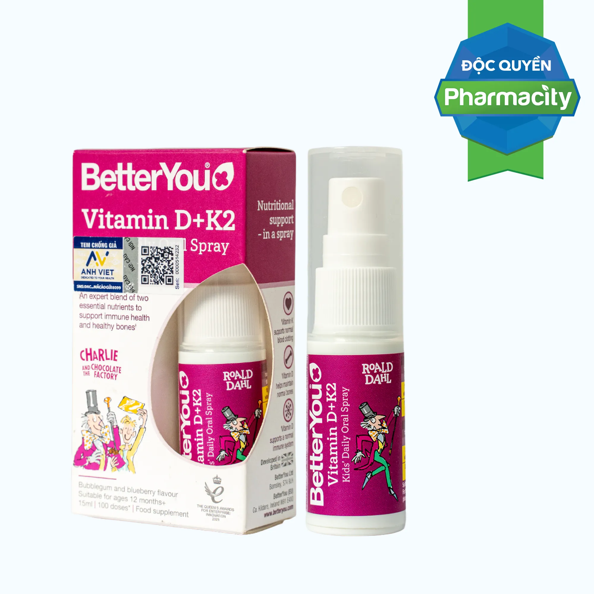 Thực phẩm bảo vệ sức khỏe BetterYou Vitamin D+K2 Kids' Daily Oral Spray (15ml)