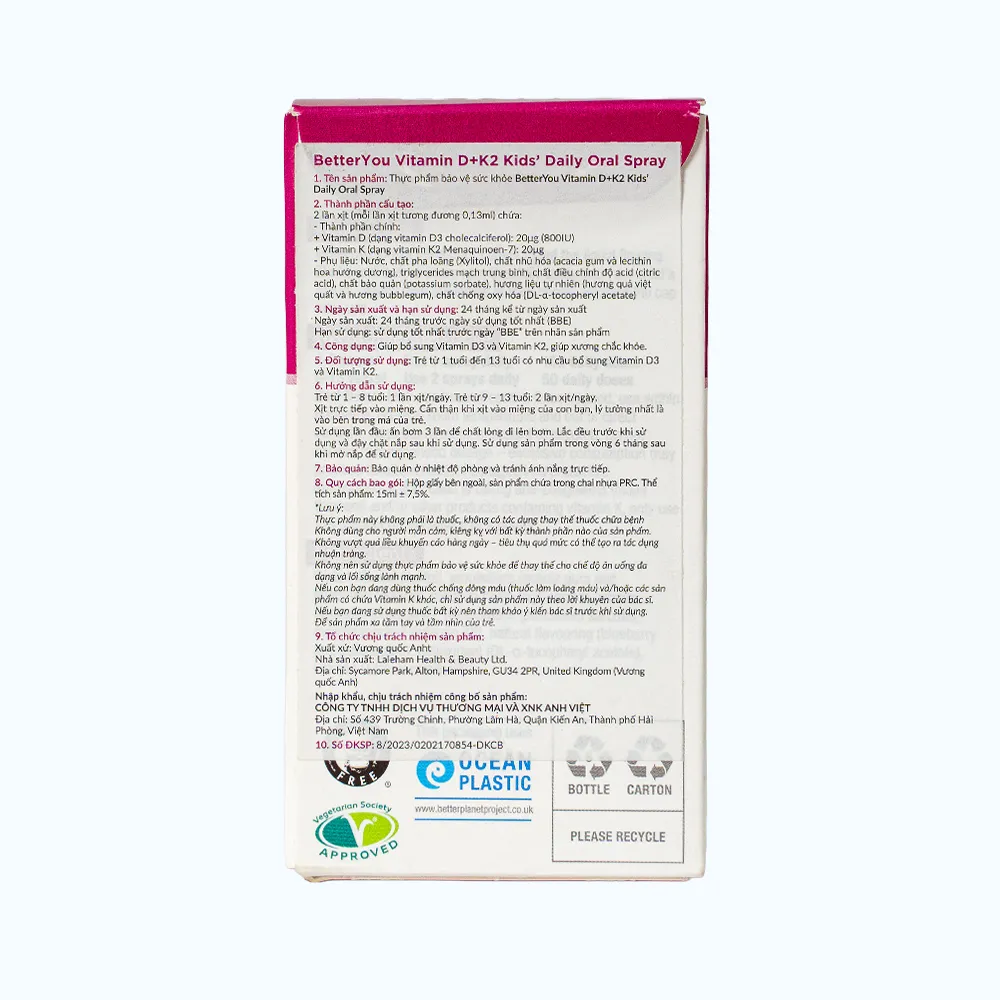 Thực phẩm bảo vệ sức khỏe BetterYou Vitamin D+K2 Kids' Daily Oral Spray (15ml) 4