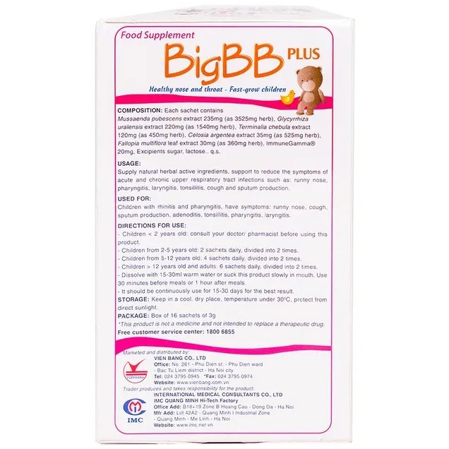 Thực phẩm bảo vệ sức khỏe BigBB Plus (16 gói x 3g) 2