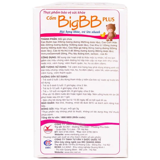 Thực phẩm bảo vệ sức khỏe BigBB Plus (16 gói x 3g) 3