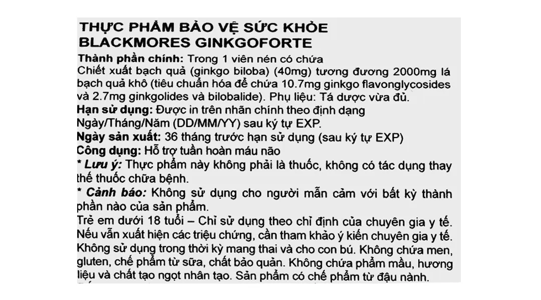 VIÊN UỐNG HỖ TRỢ TUẦN HOÀN MÁU NÃO BLACKMORES GINKGO FORTE 40V 5