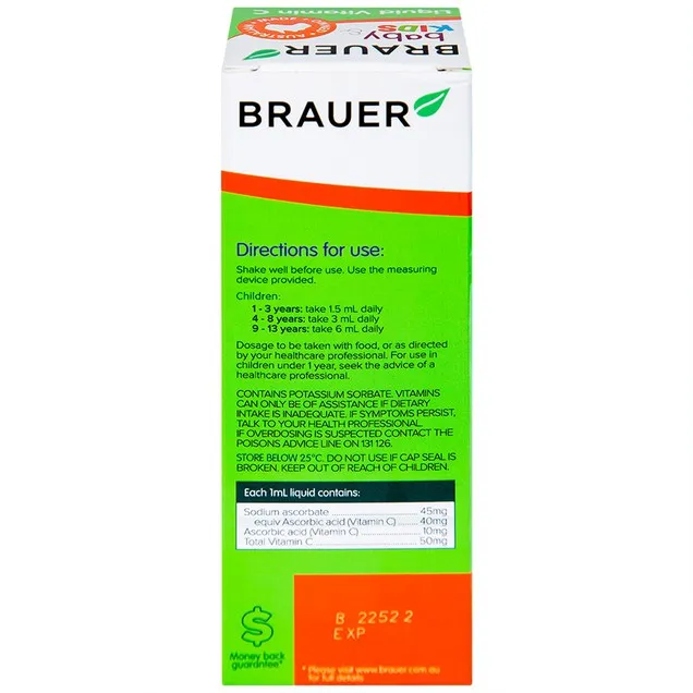 Thực phẩm bảo vệ sức khỏe Brauer Baby Kids Liquid Vitamin C (100ml) 4