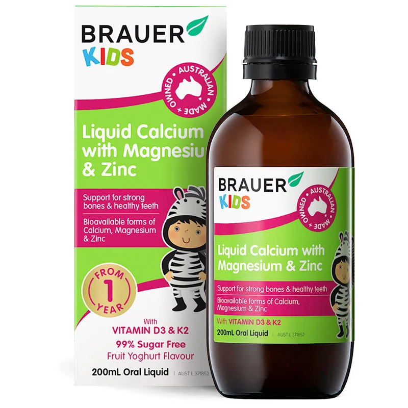 SIRO GIÚP XƯƠNG RĂNG CHẮC KHỎE BRAUER KIDS LIQUID CALCIUM WITH MAGNESIUM AND ZINC 200ML 3