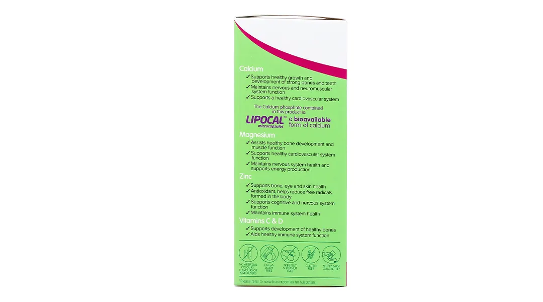 SIRO GIÚP XƯƠNG RĂNG CHẮC KHỎE BRAUER KIDS LIQUID CALCIUM WITH MAGNESIUM AND ZINC 200ML 12