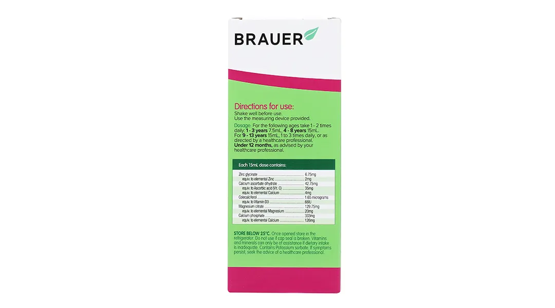SIRO GIÚP XƯƠNG RĂNG CHẮC KHỎE BRAUER KIDS LIQUID CALCIUM WITH MAGNESIUM AND ZINC 200ML 13