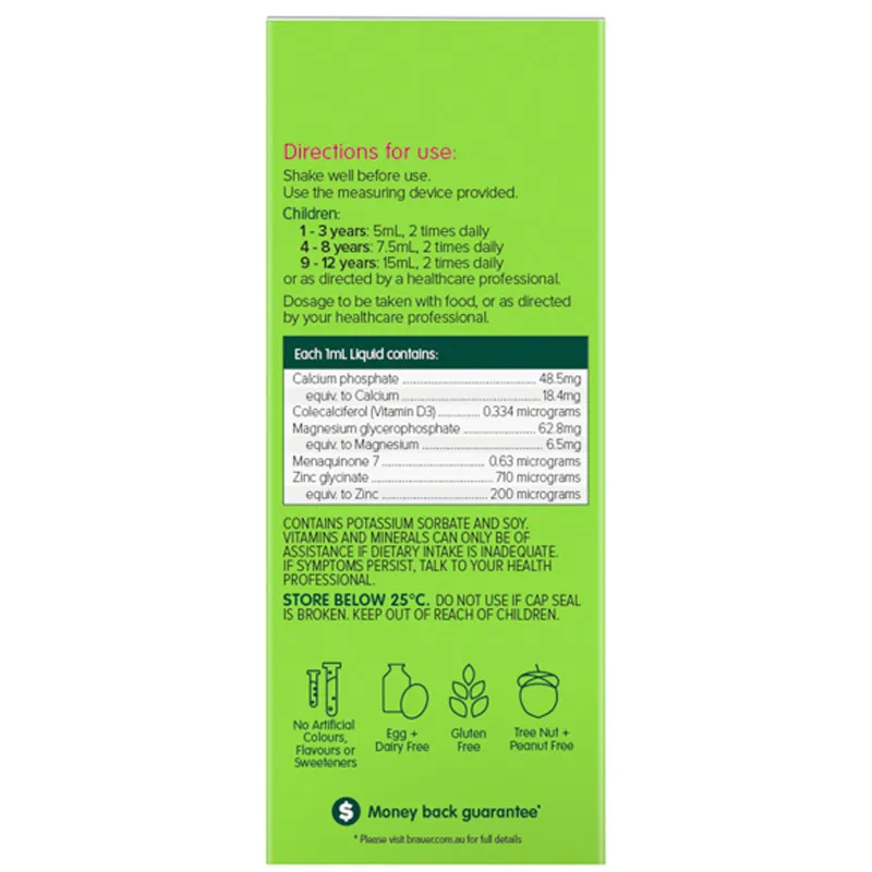 SIRO GIÚP XƯƠNG RĂNG CHẮC KHỎE BRAUER KIDS LIQUID CALCIUM WITH MAGNESIUM AND ZINC 200ML 7