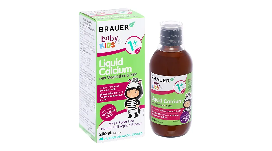 SIRO GIÚP XƯƠNG RĂNG CHẮC KHỎE BRAUER KIDS LIQUID CALCIUM WITH MAGNESIUM AND ZINC 200ML 10