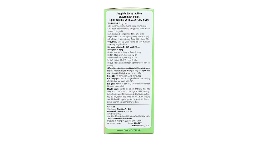 SIRO GIÚP XƯƠNG RĂNG CHẮC KHỎE BRAUER KIDS LIQUID CALCIUM WITH MAGNESIUM AND ZINC 200ML 11