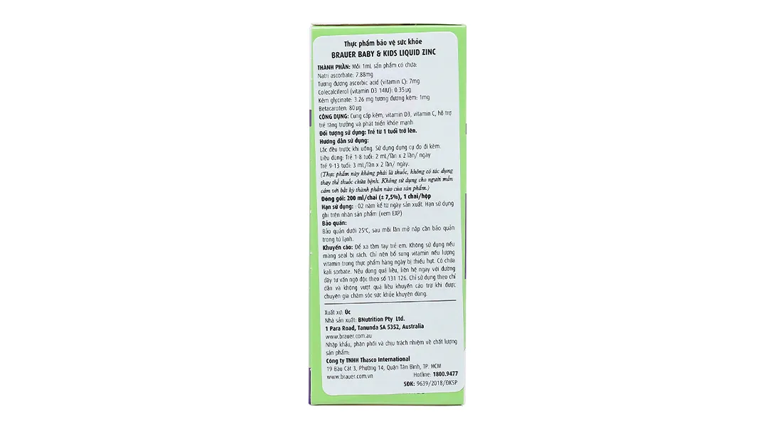 SIRO BỔ SUNG KẼM CHO TRẺ BRAUER BABY & KIDS LIQUID ZINC 200ML 14