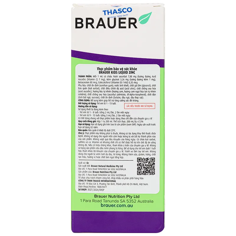 SIRO BỔ SUNG KẼM CHO TRẺ BRAUER BABY & KIDS LIQUID ZINC 200ML 4