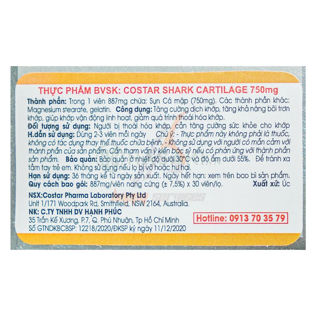 Costar Blue Shark Cartilage (Lọ 30 viên) giúp tăng cường dịch khớp 2