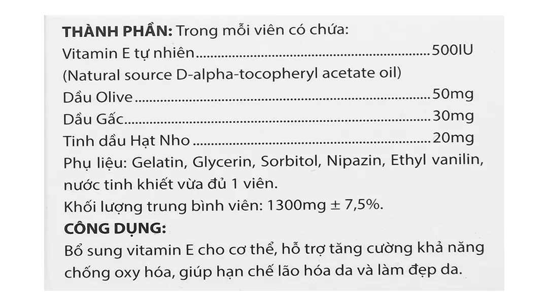 Thực phẩm bảo vệ sức khoẻ EDK500 bổ sung Vitamin E - Hộp 30 viên 6