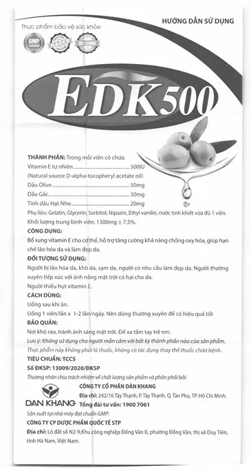 Thực phẩm bảo vệ sức khoẻ EDK500 bổ sung Vitamin E - Hộp 30 viên 8