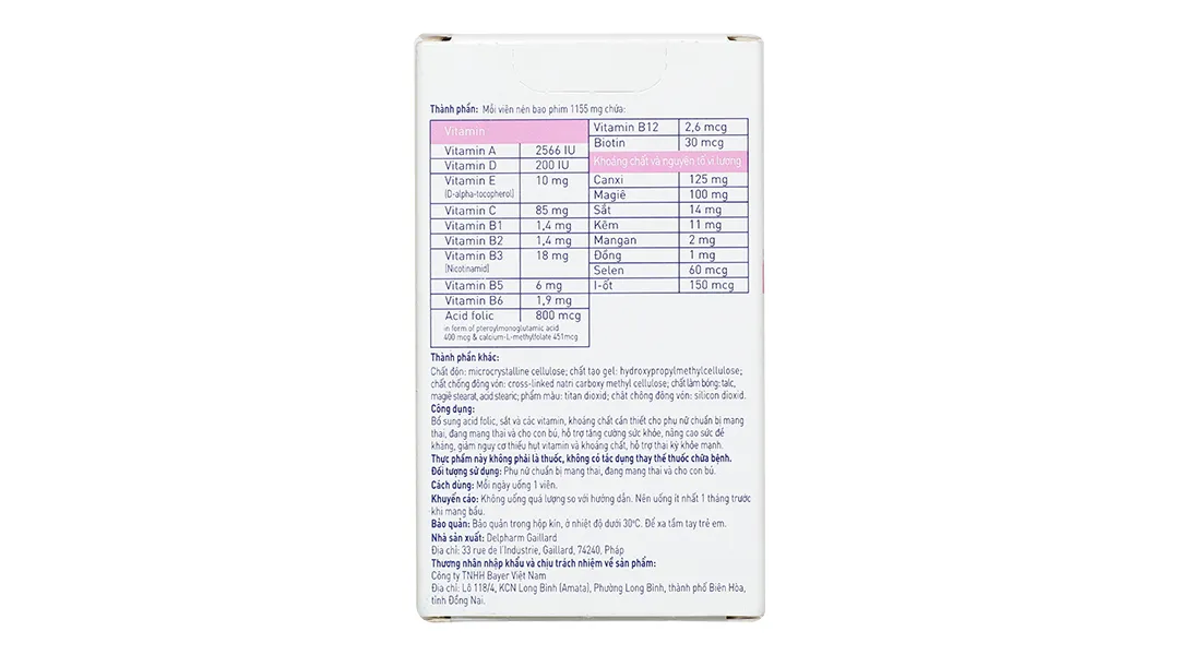 VITAMIN TỔNG HỢP ELEVIT BẦU BAYER 3X10 4
