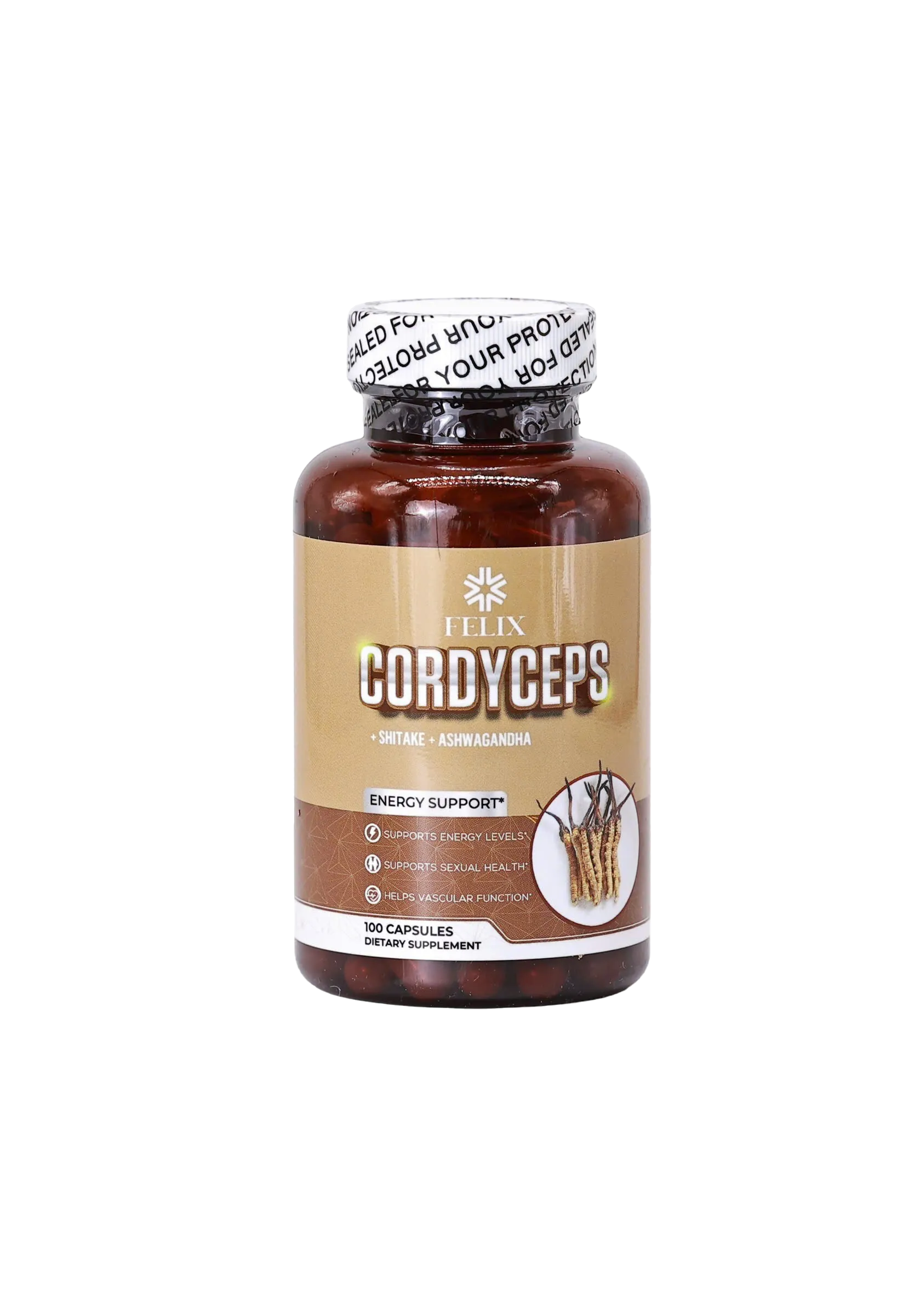 Thực phẩm bảo vệ sức khỏe Felix Cordyceps + Shitake + Ashwagandha giúp tăng cường sức để kháng (Hộp 100 viên) 2