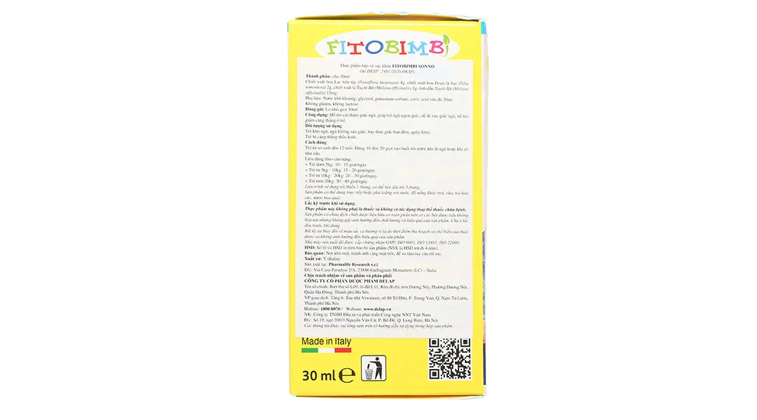SIRO GIÚP TRẺ NGỦ NGON FITOBIMBI SONNO 30ML 5