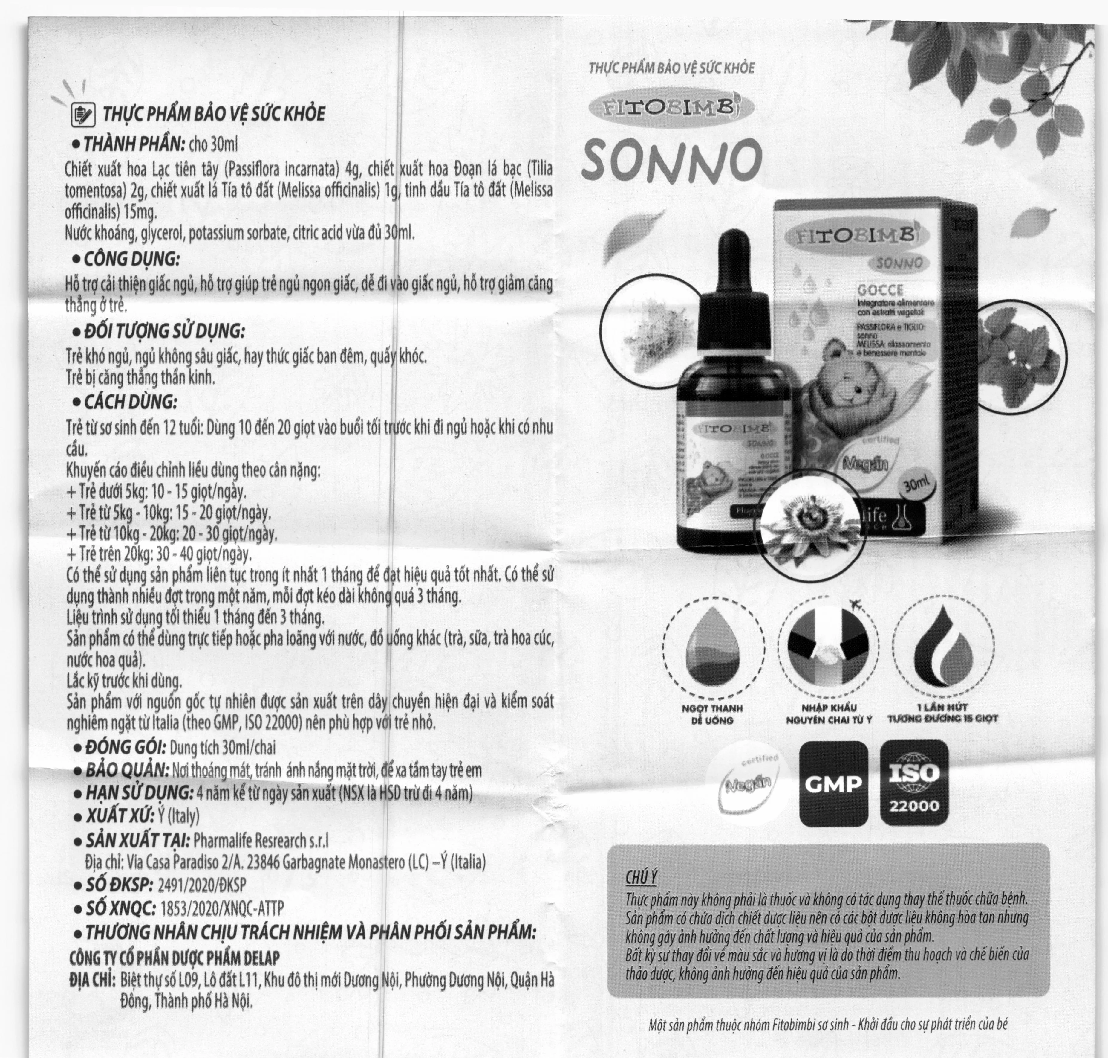 SIRO GIÚP TRẺ NGỦ NGON FITOBIMBI SONNO 30ML 9