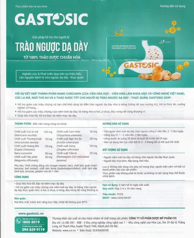 Thực phẩm bảo vệ sức khỏe GASTOSIC (30 Viên) 7