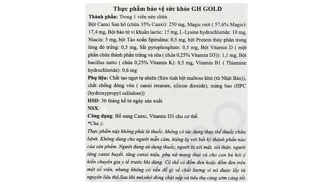 Thực phẩm bảo vệ sức khỏe Gh Gold hộp 120 viên 10
