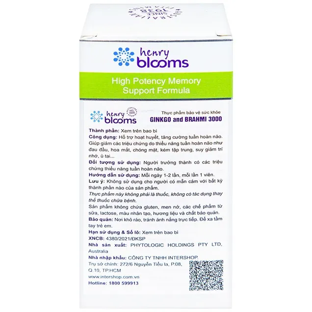 Thực phẩm bảo vệ sức khỏe Ginkgo and Brahmi 3000 (Hộp 60 viên) 4