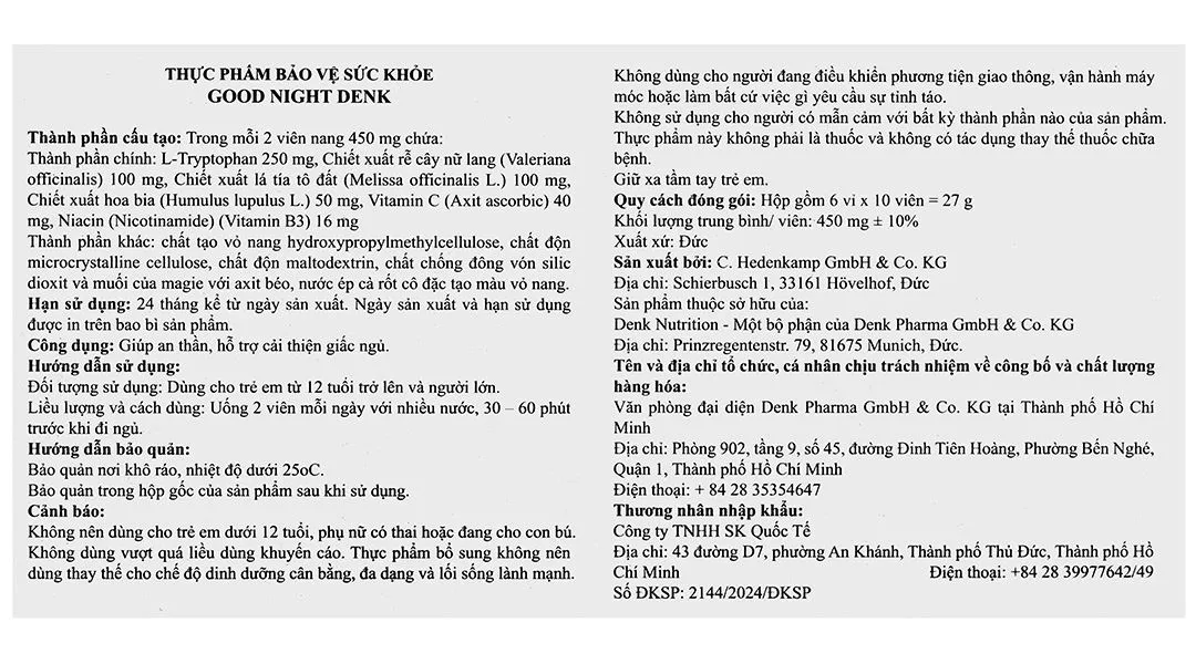 Thực phẩm bảo vệ sức khỏe Good Night Denk 9