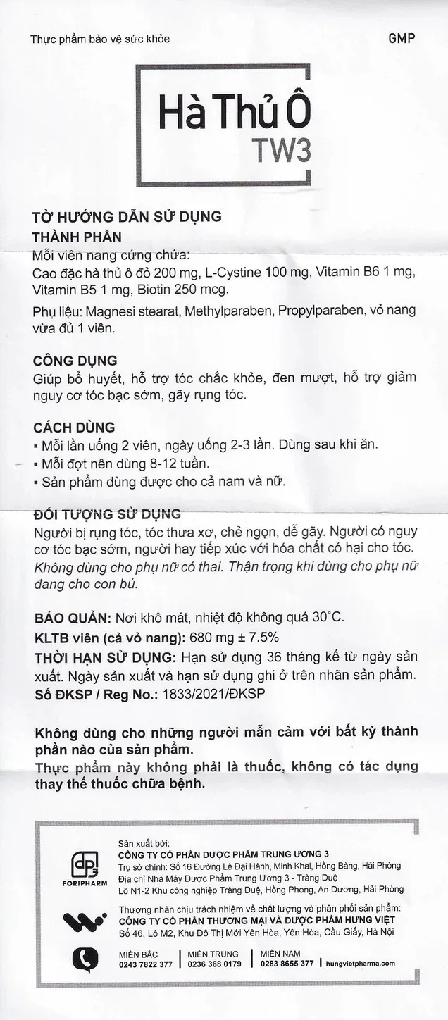 Thực phẩm bảo vệ sức khỏe Hà thủ ô TW3 (60 viên) 7
