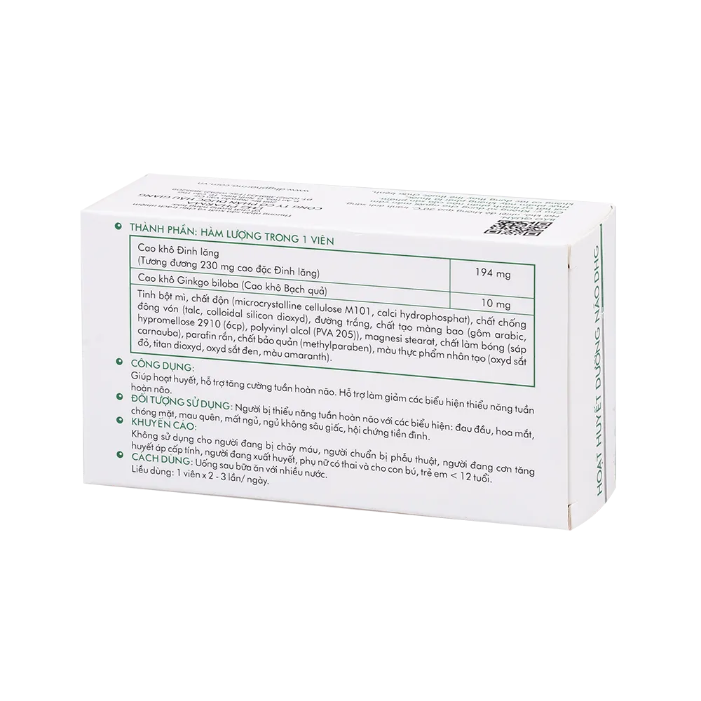 Thực phẩm bảo vệ sức khỏe Hoạt Huyết Dưỡng Não DHG (100 viên) 4