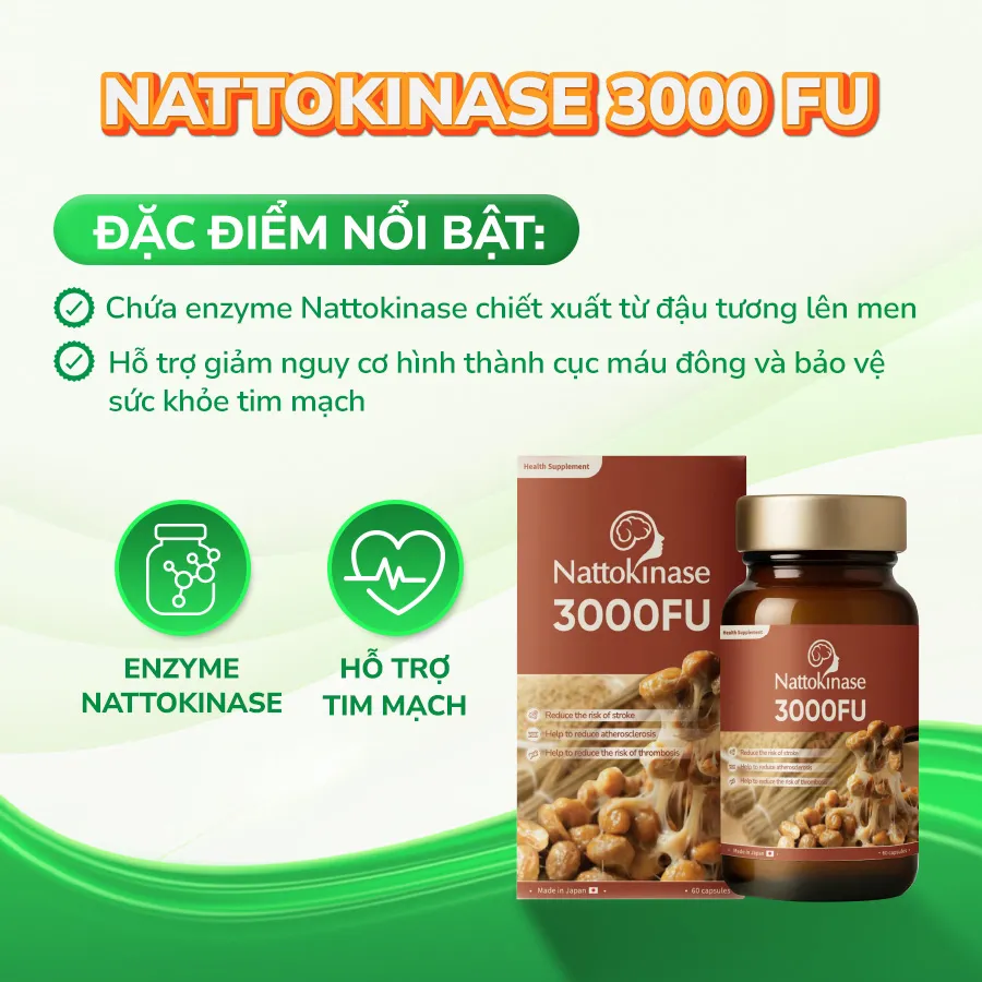 Thực phẩm bảo vệ sức khỏe NATTOKINASE 3000FU hỗ trợ giảm nguy cơ hình thành huyết khối (Hộp 60 viên) 2