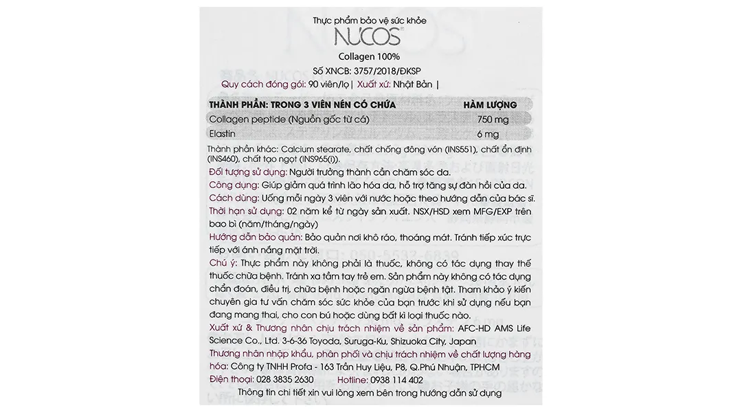 Thực phẩm bảo vệ sức khỏe Nucos Collagen 100% 8