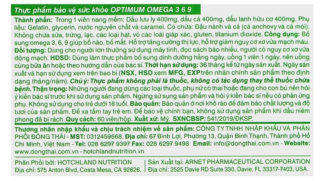 Thực phẩm bảo vệ sức khỏe Optimum Omega 3 6 9 6