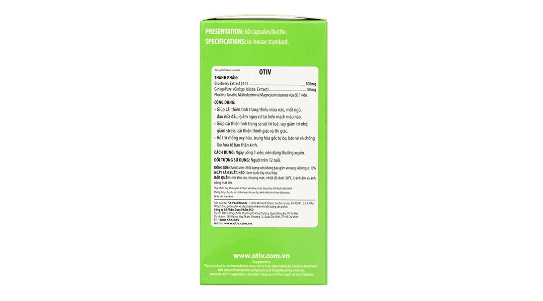 VIÊN UỐNG GIÚP CẢI THIỆN TÌNH TRẠNG THIẾU MÁU NÃO OTIV ECOGREEN 60V 3
