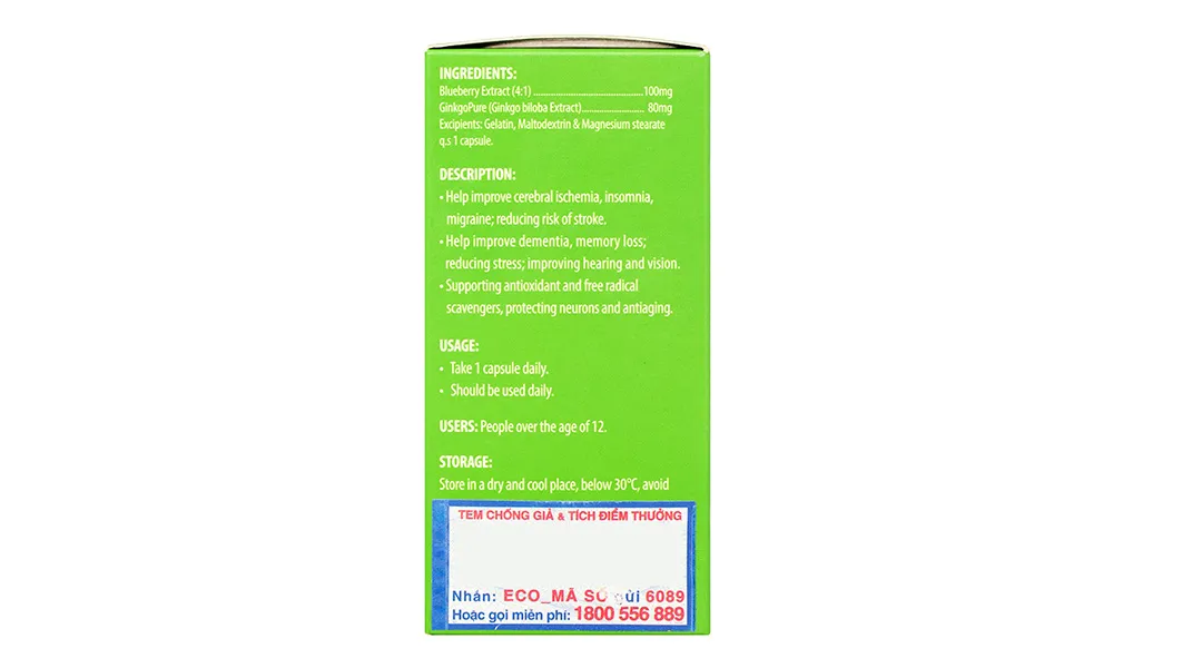 VIÊN UỐNG GIÚP CẢI THIỆN TÌNH TRẠNG THIẾU MÁU NÃO OTIV ECOGREEN 60V 4